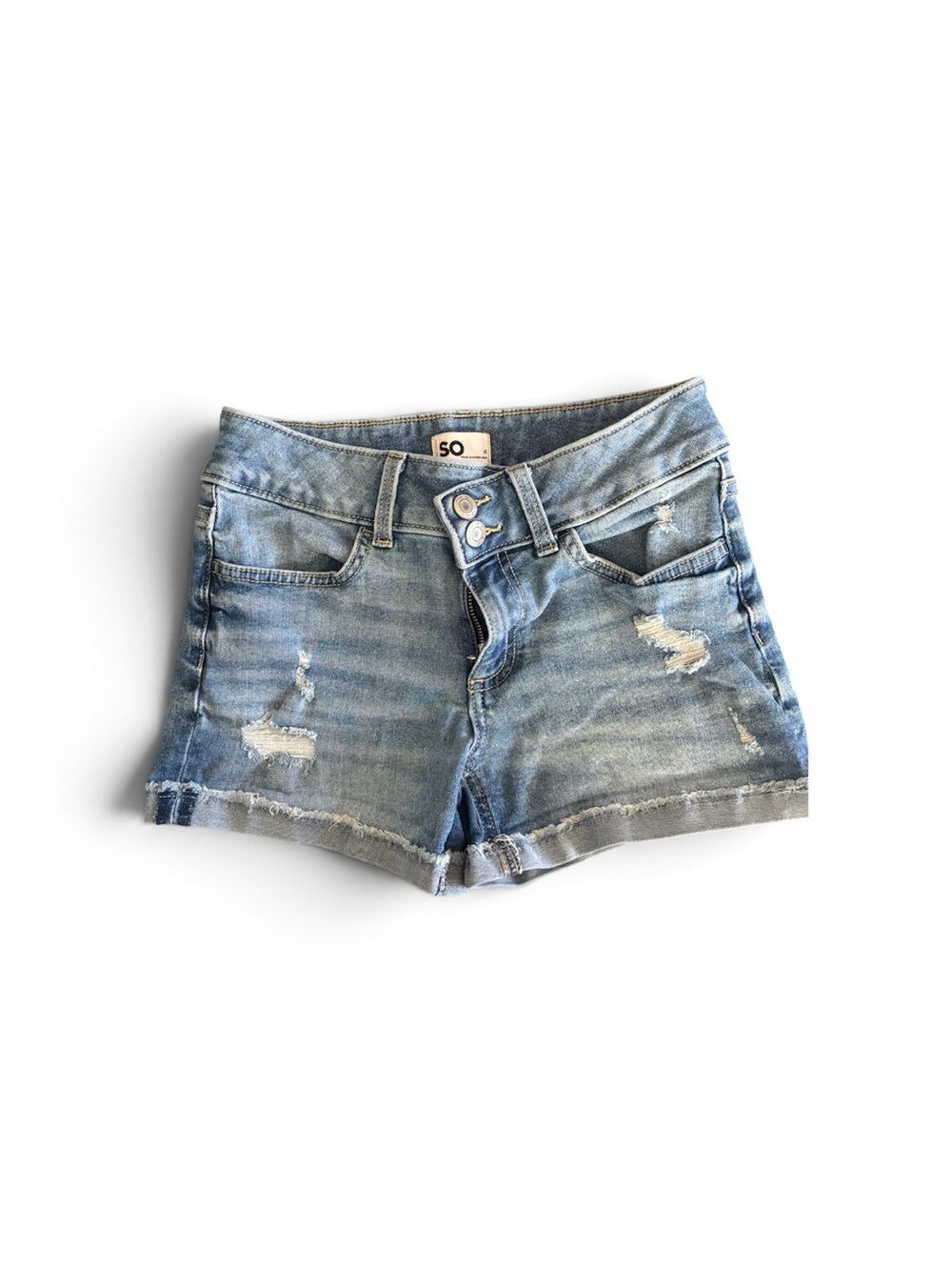 SO Light Blue Distressed Denim Shorts